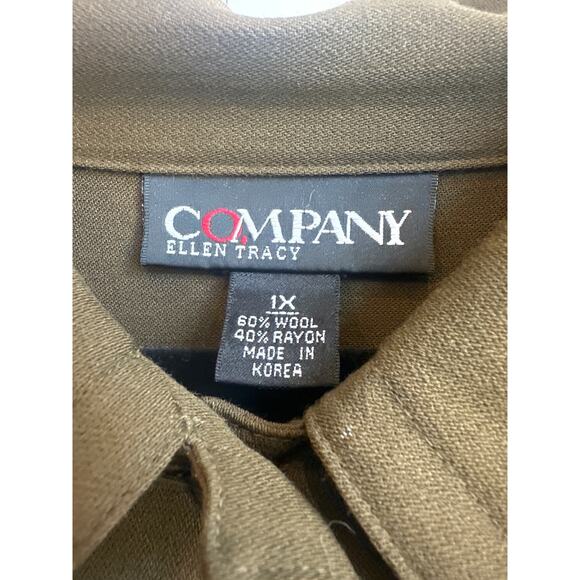 Company by Ellen Tracy Wool Blend Army/ Olive Green Collar Button Down Top - Picture 4 of 11